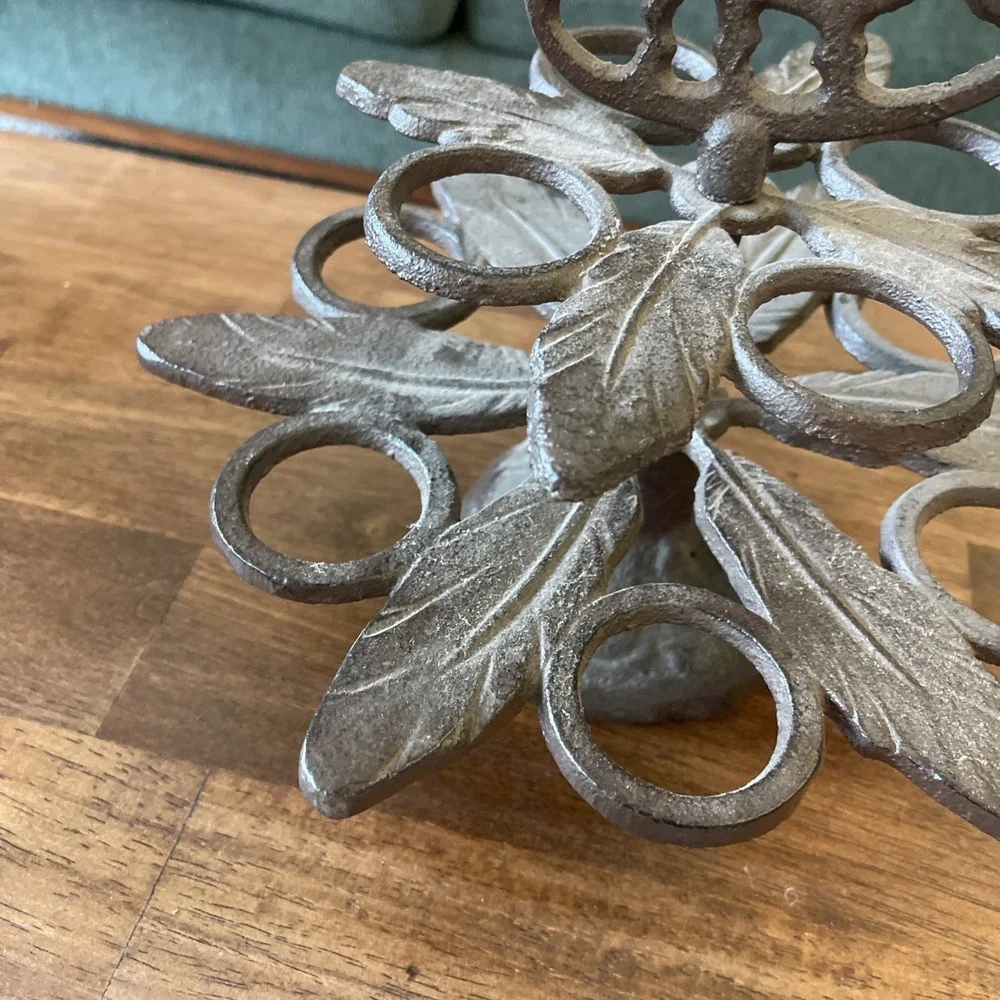 Vtg Cast Iron Rooster Chicken Egg Holder Stand Farmhouse Kitchen Decor